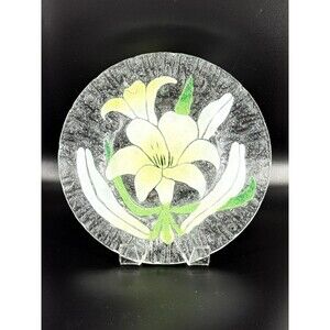 Vintage Sydenstricker Fused Art Glass 8 1/2" Floral - With Sticker